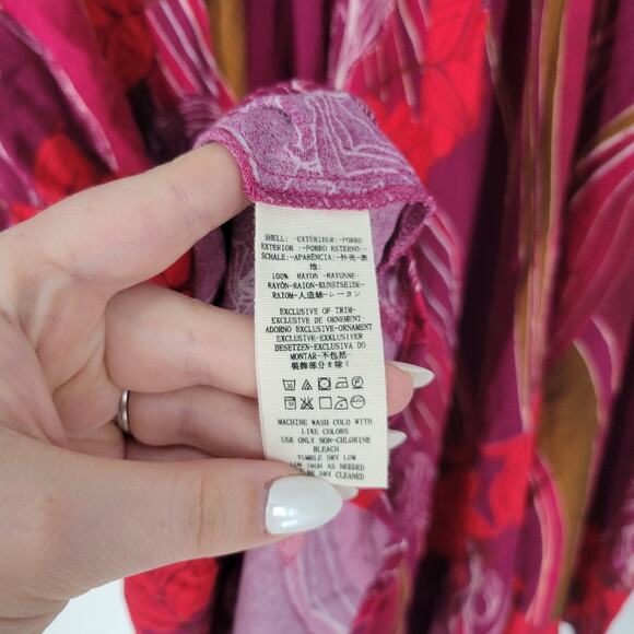 Free People Floral V Neck Feild Of Flowers Long Sleeve Tunic Mini Dress S - Picture 10 of 10